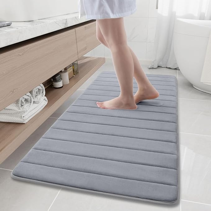 Buganda Memory Foam Bath Mat 60 x 24, Ultra Soft Absorbent Bathroom Rugs | Medium Grey, Machine Washable Quick Dry Bath Mats for Bathroom Floor, Shower and Tub, Home Decor Accessories