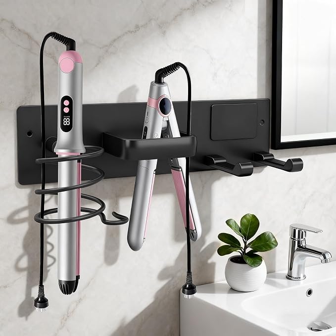 Hair Dryer Holder Hair Tool Organizer Metal Wall Mount(Matte Black) | Heat Resistant Hair Tool Organizer, Metal Wall Mount Storage, Bathroom Counter Space Saver, Blow Dryer Holder