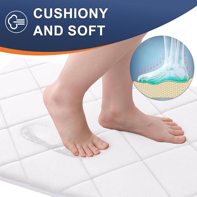OLANLY Memory Foam Bath Mat 24x16, Ultra Soft and Absorbent Bathroom Rugs | White, Quick Dry, Machine Washable Shower Bath Rugs, Comfortable Bath Carpet for Bathroom Floor, Tub and Shower