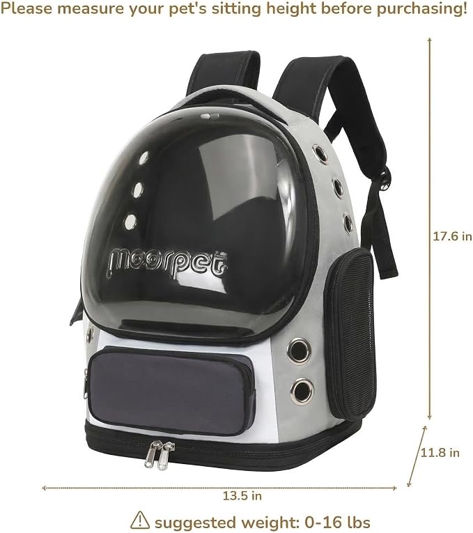 Cat Bubble Backpack Carrier, TSA Airline Approved Pet Travel Bag for Small Medium Dogs, Clear Hiking Camping Backpack for Cats, Kitten and Puppy up to 18 lbs, Gray Bubble