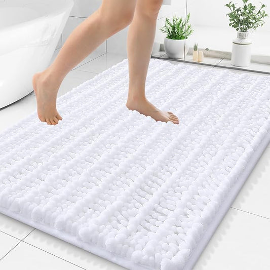 Smiry Bathroom Rugs 48X32, Extra Soft Rubber Backing Chenille Bath Mats | White Machine Washable Non Slip Quick Dry Bath Mats for Bathroom Floor, Tub, Shower, Home Decor Accessories