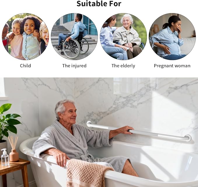 48 Inch Oil Rubbed White Shower Grab Bar w/Anti Slip Grip, ZUEXT Stainless Steel Bath Grab Bar,Bathroom Balance Bar, Wall Mount Safety Handrail Support, Handicap Injury Elderly Senior Assist Handle