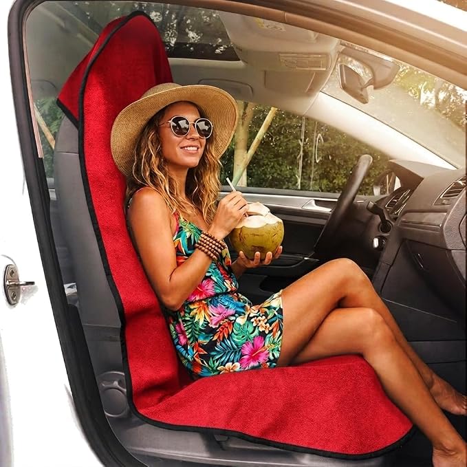 Car Seat Cover Protector Front Seats,for Gym Workout,Running,Swimming,Beach and Hiking,Waterproof Sweat Towel Bucket Seat Covers for Cars SUV Trucks (Red, 2Pcs)