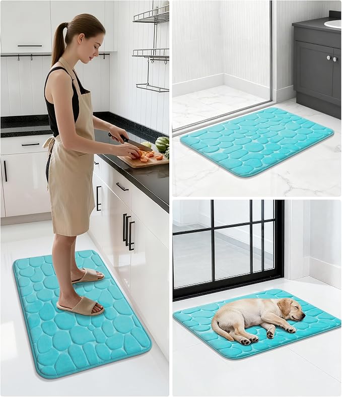 YIHOUSE Memory Foam Bath Mat Cobblestone Bathroom Rugs Super Water Absorbent Bath Mats for Bathroom Machine Washable Bath Rugs(20 x 32,Teal)