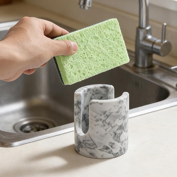 Marble Sponge Holder, Cloudy Gray | Kitchen Sink, Rustic Farmhouse Decor, Dish Sponge Caddy