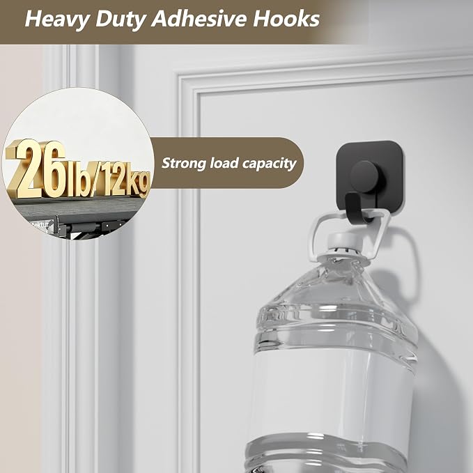 Aikzik 4 Pack Large Heavy Duty Wall Hooks - 26lb Max, Stainless Steel Adhesive Towel Hooks for Hanging Towel, Coat, Robe, Sticky Towel Holder for Wall Mount in Bathroom, Kitchen, Shower, Door - Black