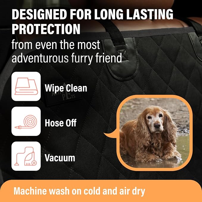 Black XL Dog Car Hammock Back Seat Cover, Waterproof Backseat Cover Protector for Truck Bench Rear of Sedans or SUVs, Essential Pet Supplies Vacuum or Wipe Clean, Machine Washable