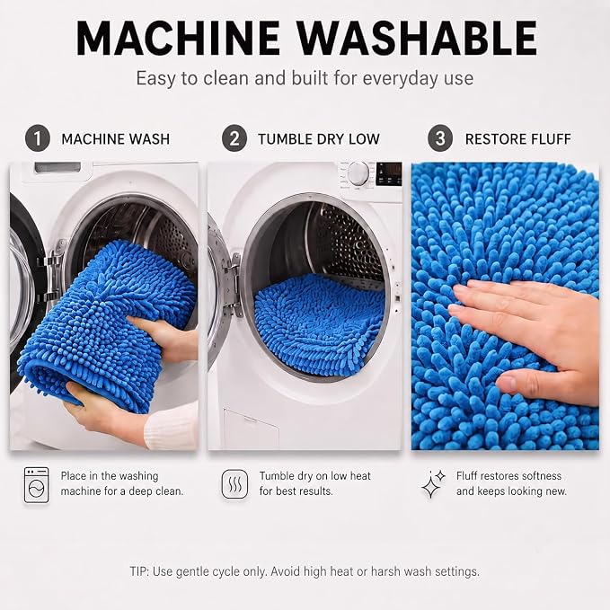 Bathroom Rugs Sets 2 Piece,Super Absorbent Soft,Thick,Machine Washable Chenille Bath Mat,Non Slip Toilet Floor Rug,Bath Mats for Bathroom,20x32 Plus 20x20 U Shape,Calm Blue