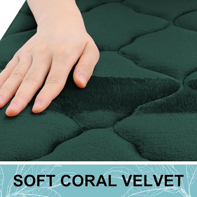 OLANLY Memory Foam Bath Mat Rug 36x24, Ultra Soft Bathroom Rugs, Dark Green | Thick Absorbent Carpet, Non-Slip Backing, Machine Washable, for Bathroom Floor, Tub, Shower and Home Decor Accessories