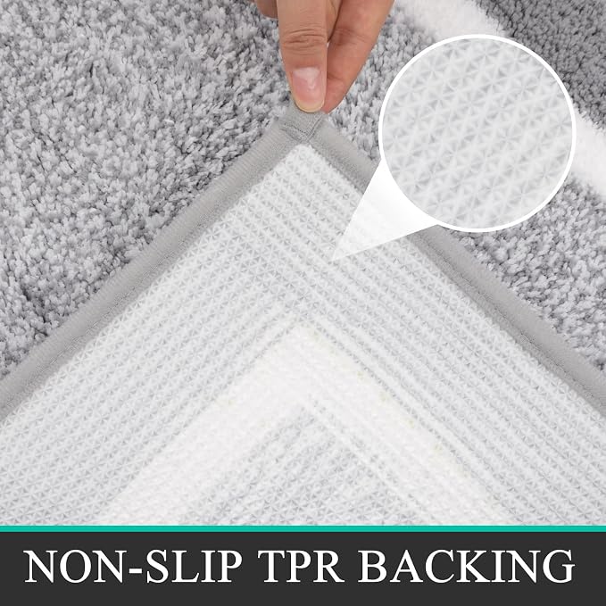 Pauwer Bathroom Rugs Sets 2 Piece, Non Slip Washable Bath Mat, Light Grey | Soft Plush Microfiber, Super Absorbent Floor Carpet, Quick Dry, Shaggy Shower Rug Runner