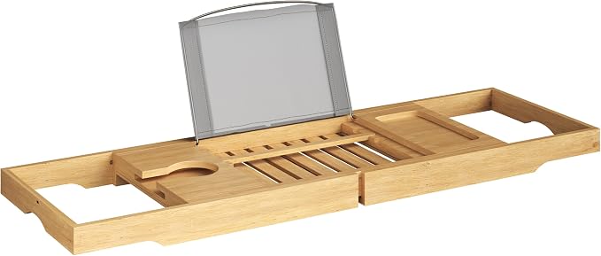 Bamboo Bathtub Caddy Tray with Extending Wood Sides -Fits Any Bath, Hot Tub and Jacuzzi