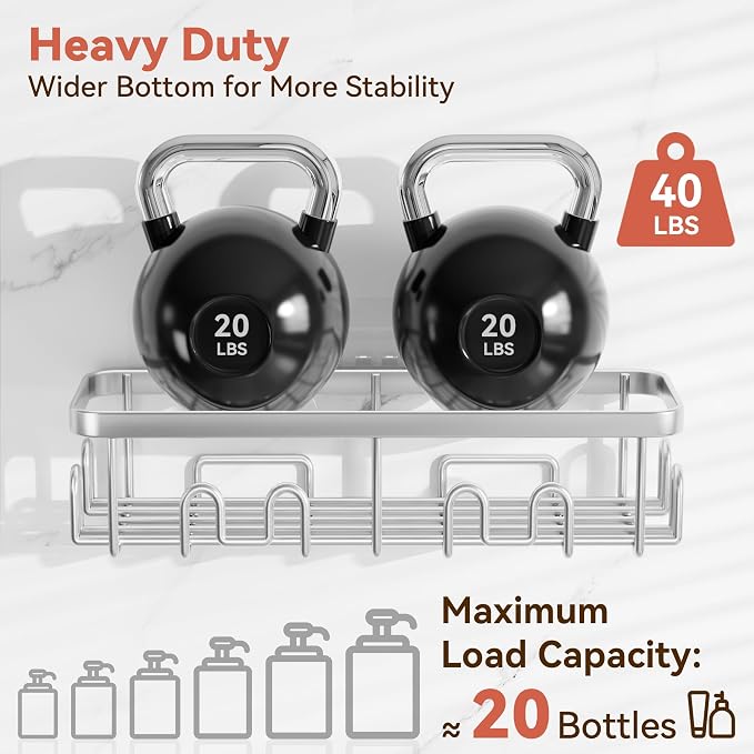 YASONIC Shower Caddy Adhesive, 100% Rustproof Shower Organizer with Soap and Toothbrush Holder, Large Capacity Shower Shelves for Inside Shower, No Drill Shower Storage for Home (5 Pack Silver)