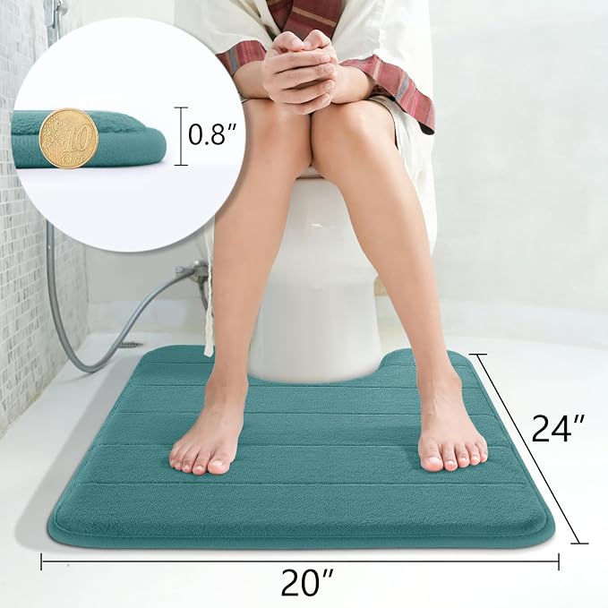 Yimobra Memory Foam Toilet Bath Mat U-Shaped, Soft and Comfortable, Water Absorption, Non-Slip, Thick, Machine Wash, Easier to Dry for Bathroom Commode Contour Rug, 24 X 20 Inch, Teal