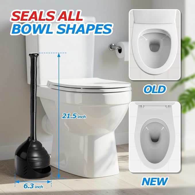 FORASTO Toilet Plunger with Holder,Powerful Clog Removal,Heavy Duty Plunger | Plungers for Bathroom,Bathroom Accessories,Cleaning Supplies,Home Essentials,Bathroom Decor,Toilet Bowl Cleaners,Black