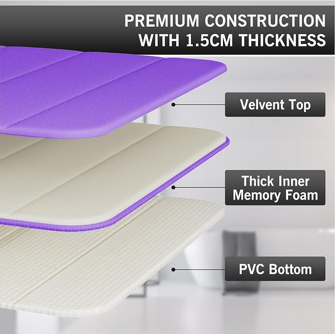 Lavender Bathroom Rugs Set 2 Piece Memory Foam Bath Non-Slip Bath Mat,Washable Room Mats,Absorbent Shaggy Rugs Super Soft Kitchen Mats, Carpets for Bathroom,Tub,Shower Home Decor
