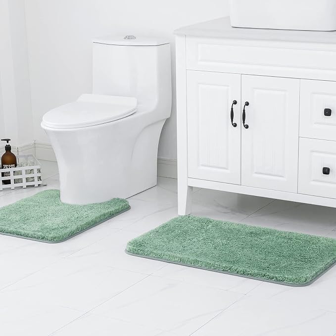 MIULEE Sage Green Bathroom Rugs Set 2 Piece Soft Bath Mats 20x24+20x30 Inch | Absorbent Microfiber Bath Mat and U-Shaped Toilet Rug, Non Slip, Quick Dry, for Bathroom Floor Tub Showers, Machine Washable