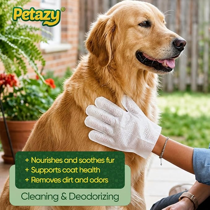 Pet Glove Wipes for Dogs & Cats - Paws, Ears & Butt Cleaning, 2x25pk | Lavender, Grooming Glove, Deodorizing, Tear-Resistant, Thick, Hypoallergenic, Aloe & Coconut Oil for sensitive skin, No Rinse