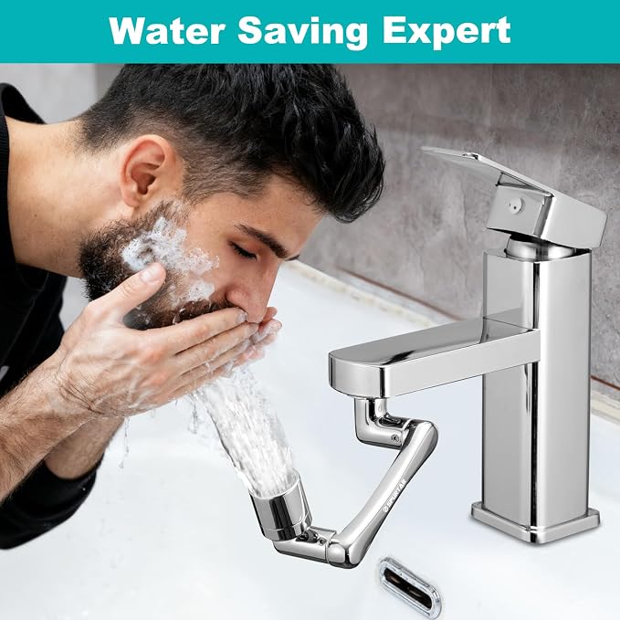 Spurtar 1440° Sink Faucet Extender, Faucet Aerator with Filter Swivel Silver Faucet Attachment, Multifunctional Rotatable Single Mode Fit for Bathroom Kitchen Tap G 1/2", 55/64",15/16"