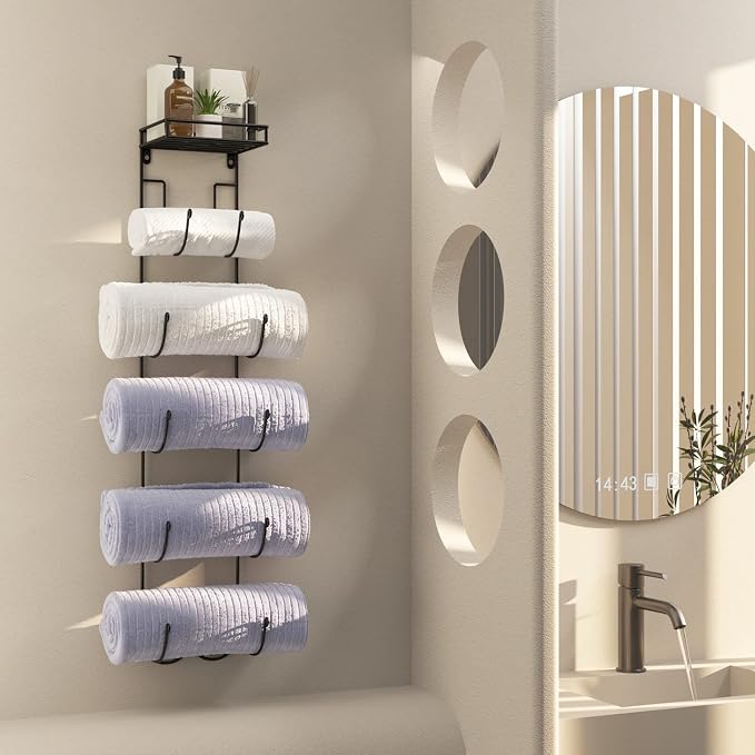Wall Mount Metal Wine/Towel Rack with Top Shelf
