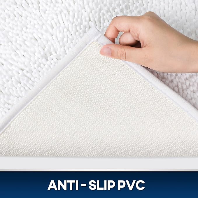 TREETONE Chenille Bath Mat 3 Piece Bathroom Rugs Set, 20x20 Inchs U-Shape Contoured Toilet Mat & 20x32 Inchs Rug & Lid Cover, Soft, Water Absorbent Plush Rugs for Tub Shower & Bath Room -White | 3 Mats-20"x32"/Contour/Lid Cover, White, Rubber Backing, ...