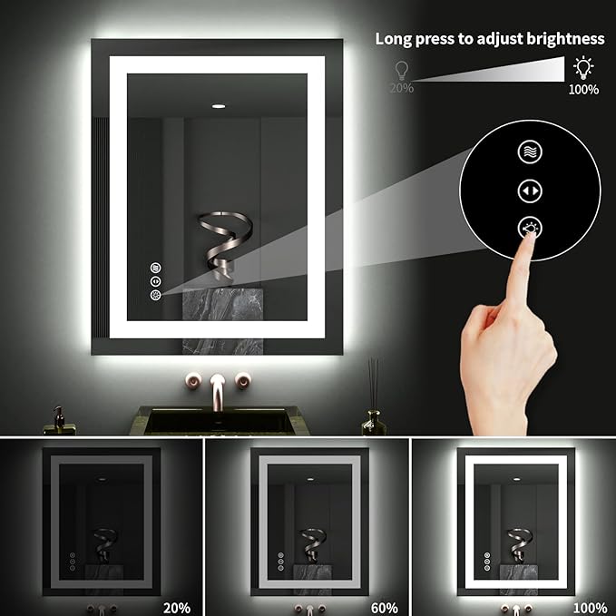 LOAAO 28"X32" LED Bathroom Mirror with Lights, UL Listed | Anti-Fog, Dimmable, 3 Color Temperature, Backlit + Front Lit, Memory Function, Tempered Glass