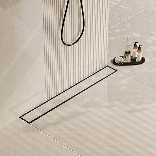 Neodrain 40 in Matte Black Linear Shower Drain- with 2-in-1 Flat & Tile Insert Cover, 304 Stainless Steel Rectangle Shower Floor Drain,Floor Shower Drain