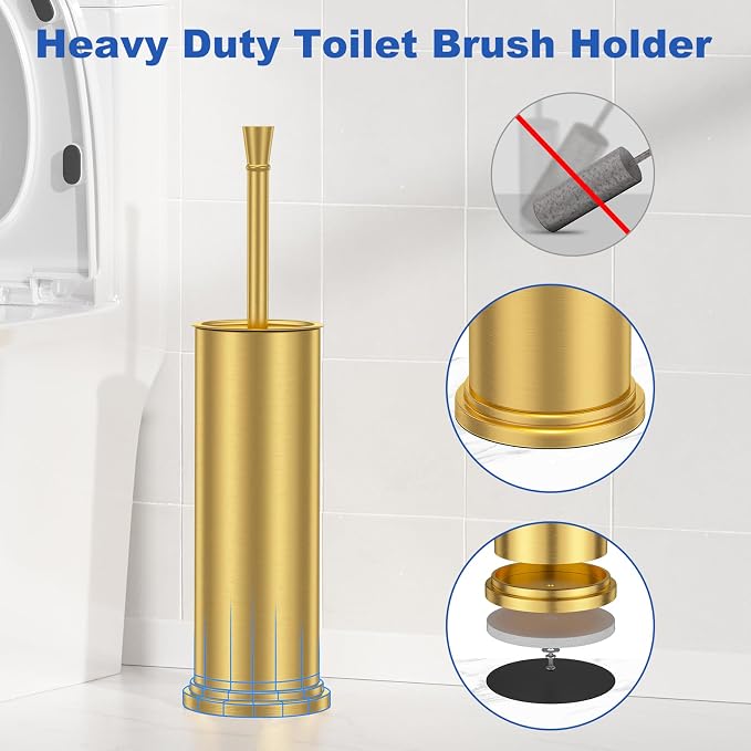 Toilet Brush and Holder Set：304 Stainless Steel Heavy Duty Toilet Bowl Brush，Removable Inner Bowl and Splash Protection，Bathroom Toilet Brush-Dense Bristles for Through Cleaning