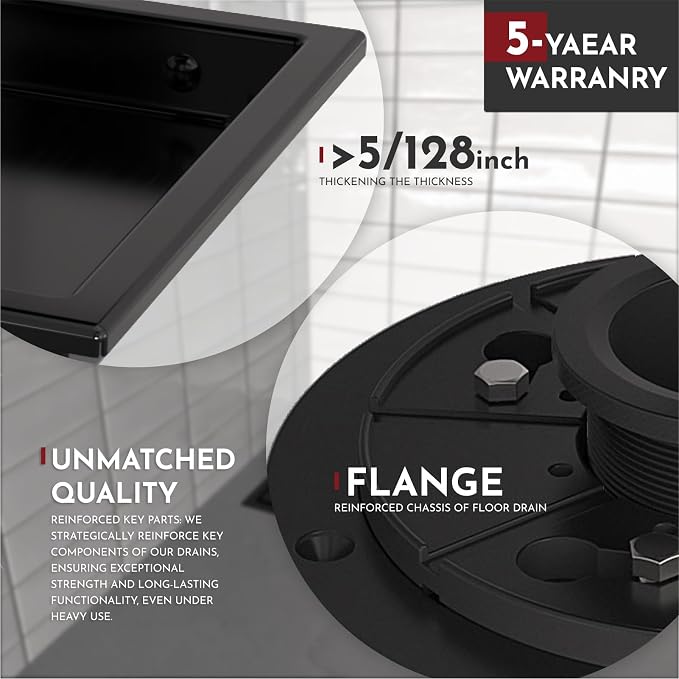 WEBANG 4 Inch Square Shower Drain Black Floor Drain with Flange Reversible 2-in-1 Cover Tile Insert Grate Removable SUS304 Stainless Steel CUPC Certified Matte Black
