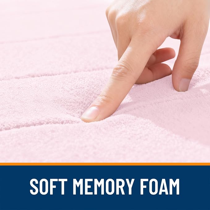 OLANLY Memory Foam Large Bath Mat 70x46, Super Soft Absorbent Bathroom Rugs | Pink, Quick Dry Bath Rug, Machine Washable Shower Floor Mats, Bathmat Carpet for Bathroom Floor, Tub and Shower