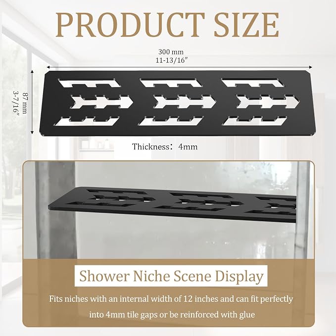 Rectangular Shelf for 12 Inch Tile Prefabricated Niches, Shower Niche Shelf with Frosted Anodized Aluminum Finish, Fits 1/8 inch Grout Lines Shower Niche Insert