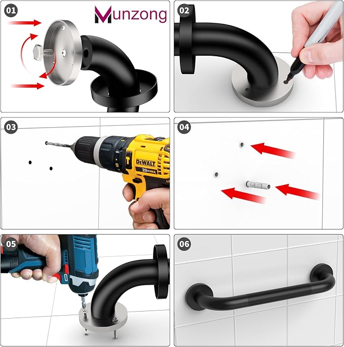 12 Inch Anti Slip Bathroom Grab Bar, Munzong Oil Rubbed Black Shower Grab Bar for Bathtubs, Knurled Handicap Balance Bar,Safety Hand Rail Support Elderly Senior