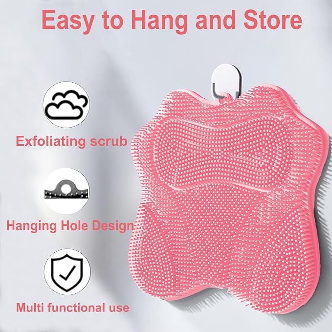 Shower Foot Scrubber, Shower Foot and Back Scrubber with Suction Cups, Shower Silicone Foot Washer for Exfoliating Massage（Grey&Pink）