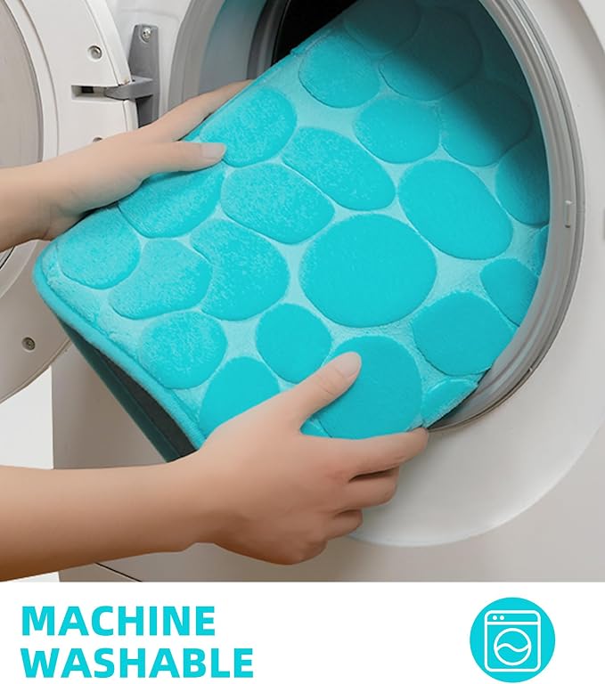 YIHOUSE Memory Foam Bath Mat Cobblestone Bathroom Rugs Super Water Absorbent Bath Mats for Bathroom Machine Washable Bath Rugs(20 x 32,Teal)
