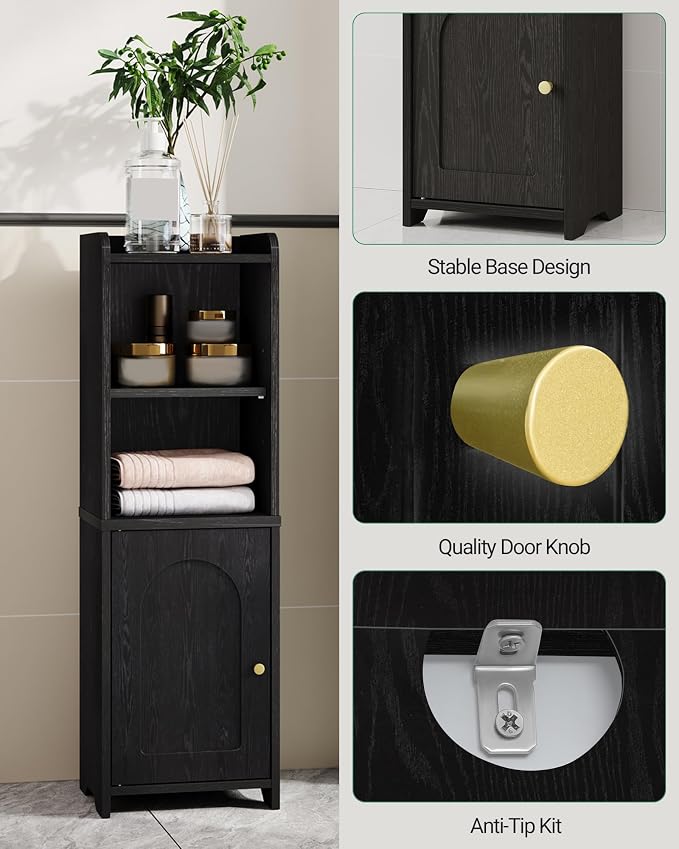 Hzuaneri Bathroom Storage Cabinet, Corner Floor Cabinet with Doors and Adjustable Shelf, Narrow Toilet Paper Cabinets, Bathroom Organizer for Small Spaces, Black BC39704X