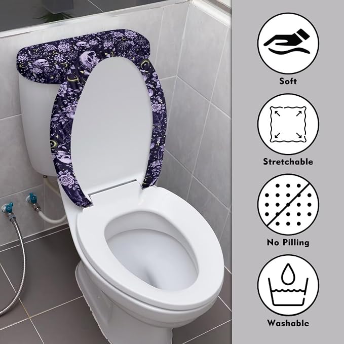 Skeleton Toilet Seat Lid Covers for Bathroom, Gothic Toilet Tank Cover Set with Retractable Belt Holiday Halloween Decor