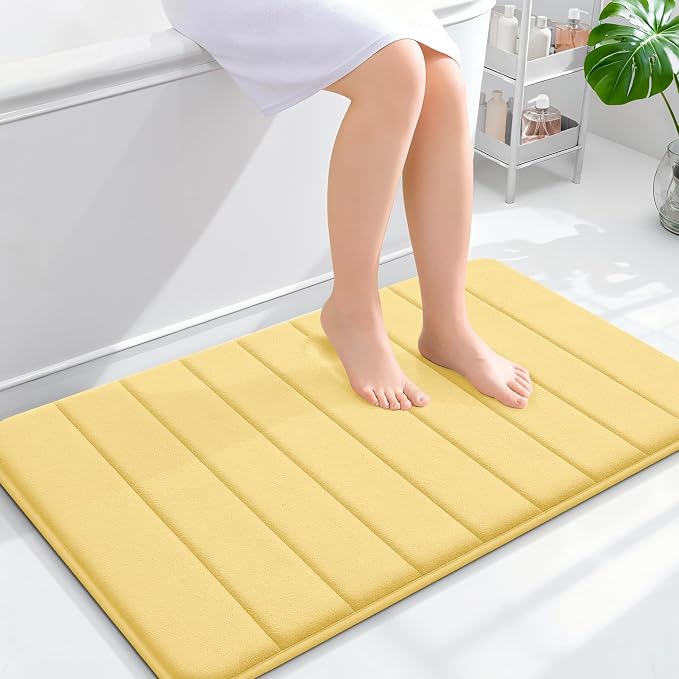 OLANLY Memory Foam Bath Mat 36x24, Super Soft and Absorbent Bathroom Rugs | Yellow, Quick Dry Bath Rug, Machine Washable Shower Floor Mats, Bathmat Carpet for Bathroom Floor, Tub and Shower