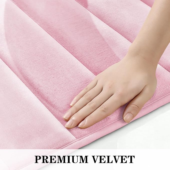 BYSURE Pink Memory Foam Bathroom Rug Set 17"x24"+20"x32"+U20 x24 | Non Slip Extra Soft Absorbent Machine Washable Toilet Bath Toilet Mat for Shower, Tub