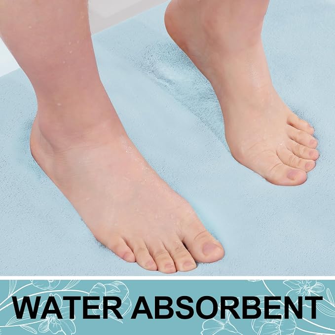 Smiry Memory Foam Bath Mat 36x24, Extra Soft and Absorbent Bathroom Rugs | Sky Blue, Quick Dry Machine Washable Non-Slip Bath Mat for Bathroom Floor, Shower and Tub