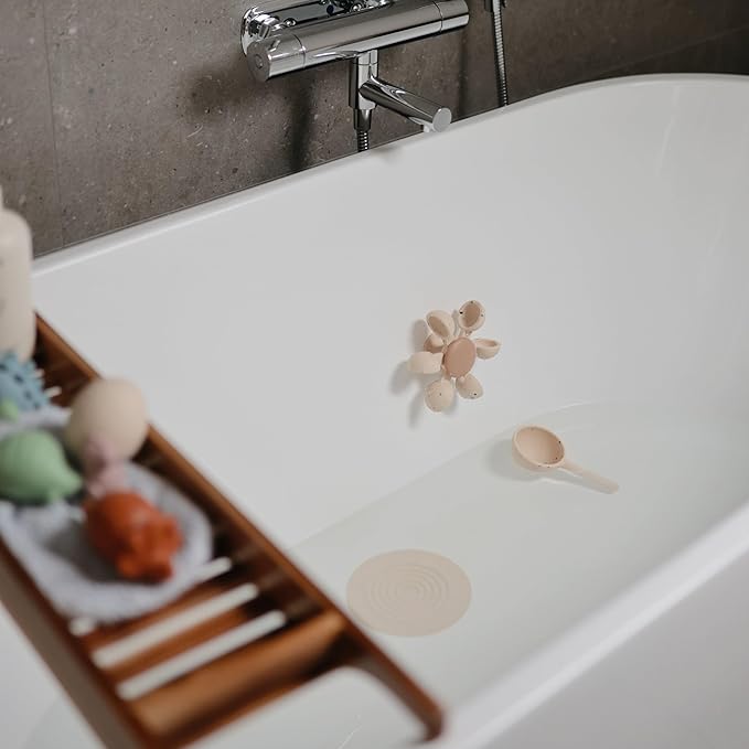 mushie Silicone Drain Stopper 2-Pack | 5.5 inch Diameter Bathtub Flat Suction Cover (Dried Thyme/Shifting Sand)