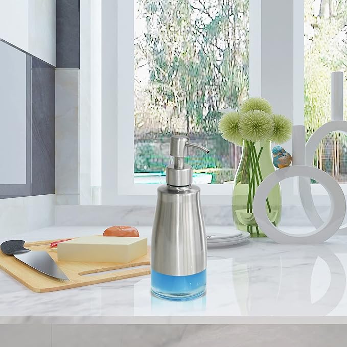 AUMIO 2 Pack Soap Dispenser Stainless Steel Case Glass Liner Hand Pump Dispenser, Refillable Liquid Hand Soap Dispenser for Bathroom & Kitchen - Brushed Nickel