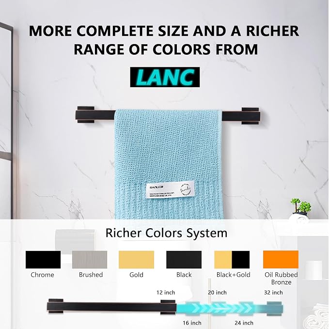 LANC ORB 12-Inch Towel Bar for Bathroom Wall Mounted Bathroom Square Towel Rack, Total-14 Oil Rubbed Bronze Bath Towel Holder Towel Hanger Hand Towel Holders Towel Rail Towel Rod, A8804ORB-3P1