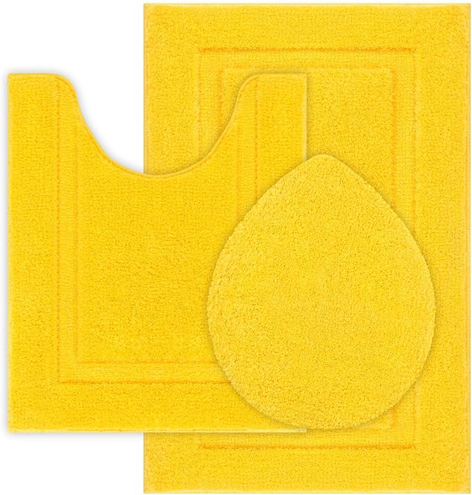SHACOS Bathroom Rugs Set with Toilet Lid Cover | 20"x32" Bath Mats 19"x21" Toilet Lid Cover 20"x24" U Shape Contour Mat Extra Soft Absorbent Non Slip Bathroom Carpet (Yellow)