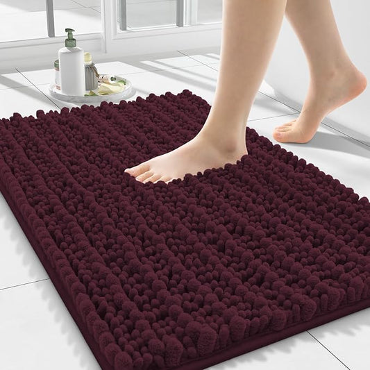 Smiry Bathroom Rugs 24X16, Extra Soft Rubber Backing Chenille Bath Mats | Black Cherry Machine Washable Non Slip Quick Dry Bath Mats for Bathroom Floor, Tub, Shower, Home Decor Accessories