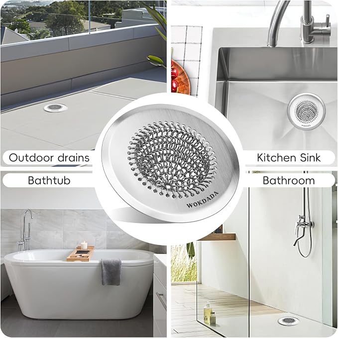 2 Pack Wokdada Bathtub Drain Hair Catcher, Wokdada Fast Drainage Shower Drain Hair Catcher, Reversible 304 Stainless Steel Drain Protector for Pop-Up and Regular Drains of Bathroom(Patented Product)