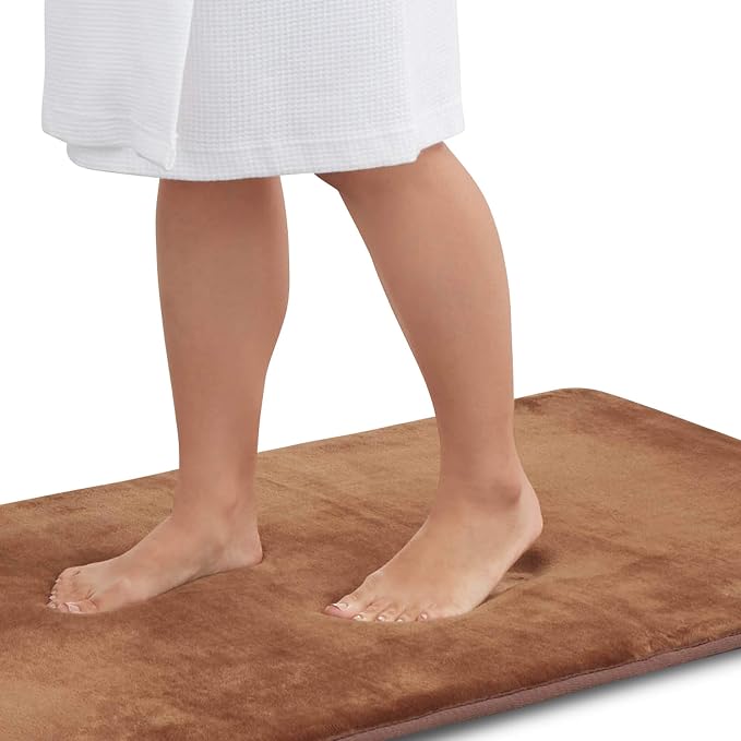 Memory Foam Bath Mat Non Slip Absorbent Super Cozy Velvet Bathroom Rug Carpet (22 inches X 42 inches, Brown)