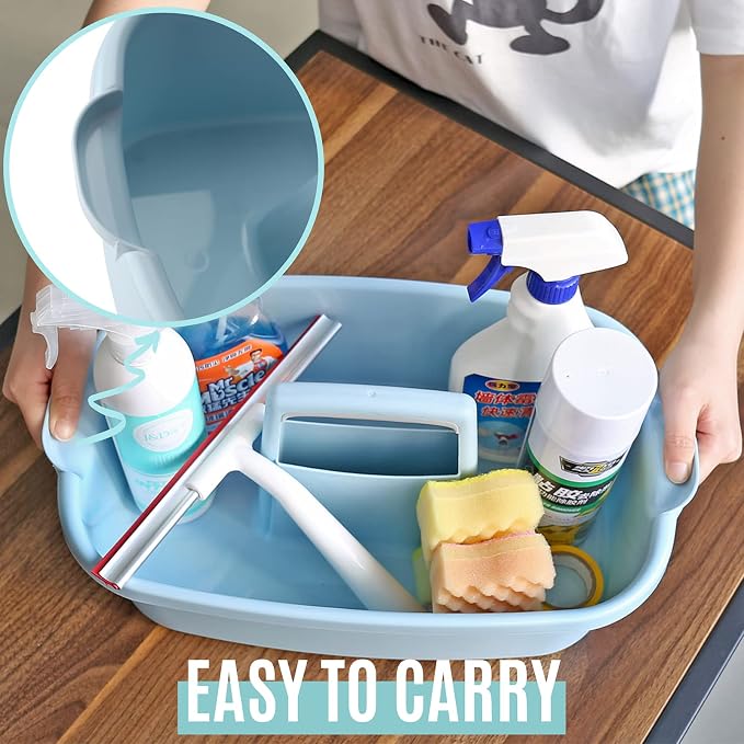 Cleaning Supplies Caddy, 2 Pack Cleaning Supply Organizer with Handle, Plastic Bucket for Cleaning Products, Tool Storage Caddy, Blue