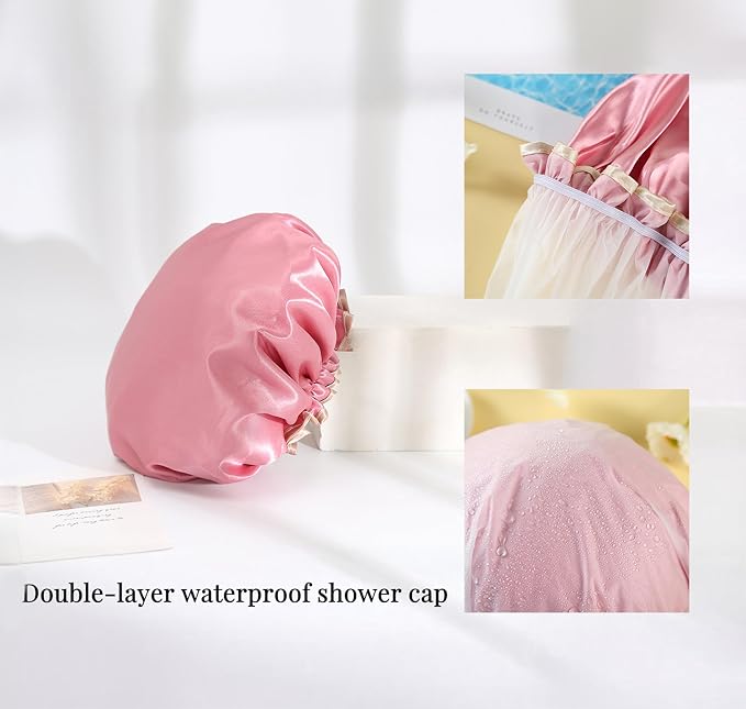 4 Pack Bright Colored EVA Shower Caps, Double Layer Waterproof, Reusable & Durable, Premium Hair Protection, Shower Cap for Women, Ideal for Shower, Bath & Spa, Multi-Use Daily Hair Care Caps