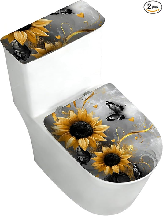 2 pack Toilet Lid Cover & Tank Lid Cover,Fits Standard & Elongated Toilet | Soft Stretchable Fabric,Machine Washable,Decorative Bathroom Protective Covers