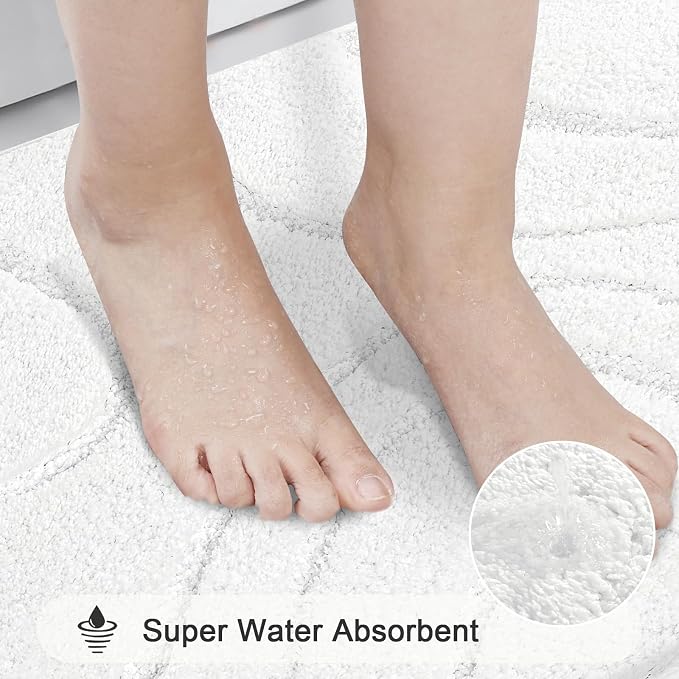 HEBE Bathroom Rugs Sets 5 Piece, Non Slip Washable Absorbent Bath Mat Set | Super Soft Plush Microfiber Bathroom Mats with Runner Set, Solid Bathmat with U-Shaped Toilet Rug Cover Set for Tub, Shower
