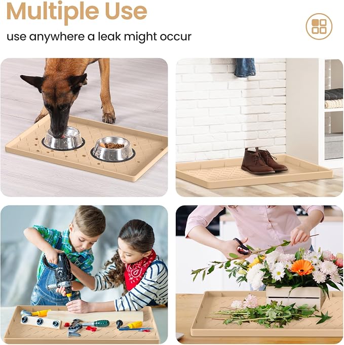 Mateeylife Under Sink Mats for Kitchen Waterproof 31"X22", Undersink Protectors，Silicone Mat Cabinet Liner, Under Sink Organizer for Bathroom and Kitchen，Boot Tray Pet Food Mat, Beige